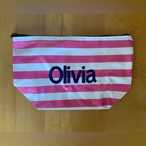 OLIVIA Pink Stripe Oilcloth Large Cosmetic Bag BRAND NEW